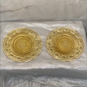 Vintage set of 2 elegant yellow glass saucers
